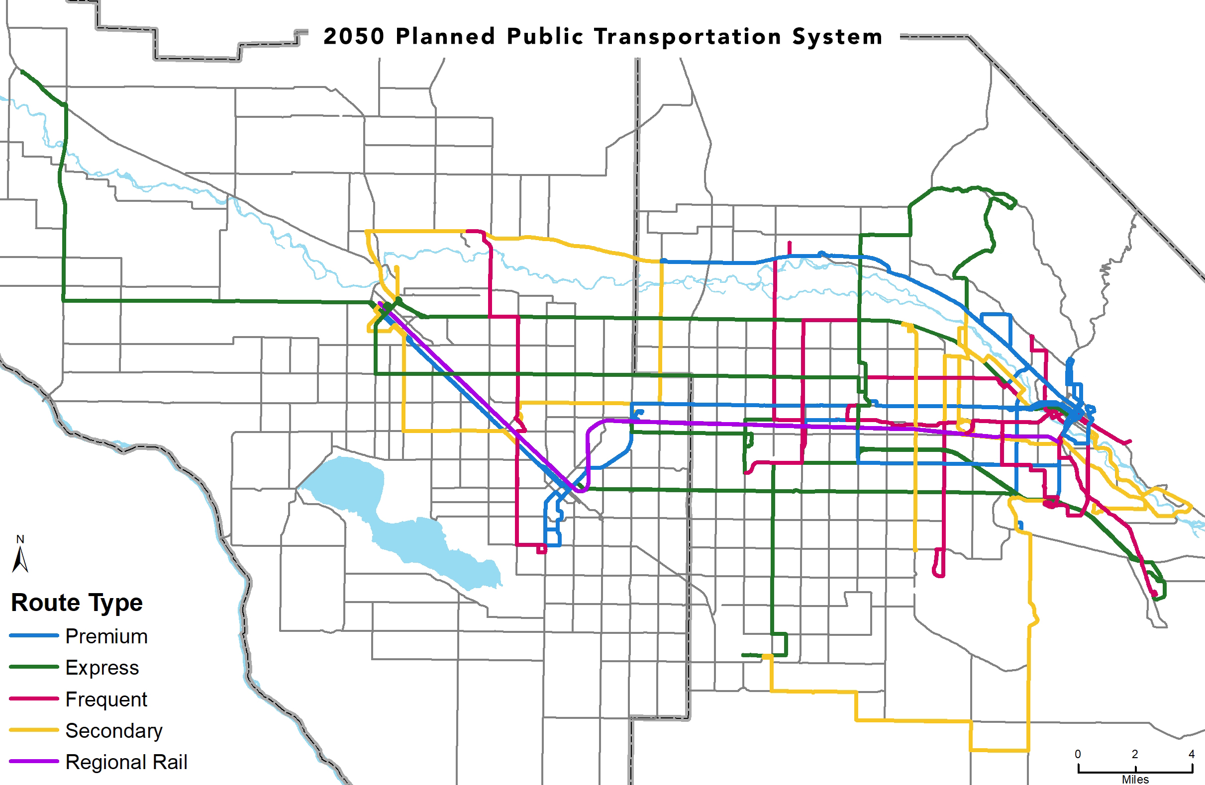Map of the 2050 planned public transportation system